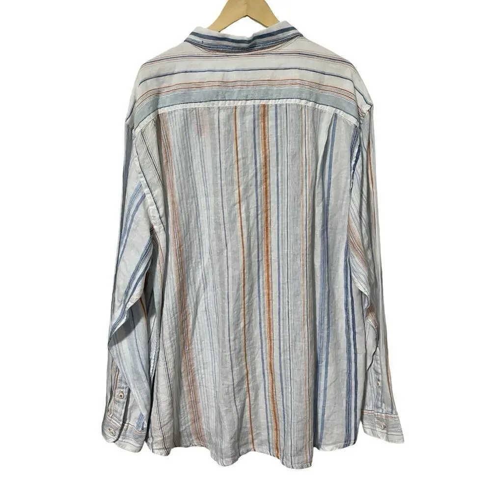 Tommy Bahama Mens Stripe Long Sleeve 100% Linen Button Shirt Size 3XL Resort NWT